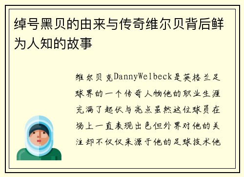 绰号黑贝的由来与传奇维尔贝背后鲜为人知的故事 绰号黑贝的由来与传奇维尔贝背后鲜为人知的故事