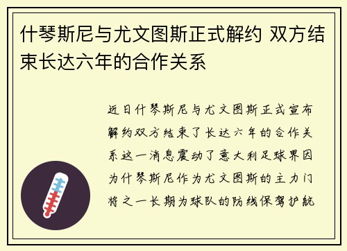 什琴斯尼与尤文图斯正式解约 双方结束长达六年的合作关系 什琴斯尼与尤文图斯正式解约 双方结束长达六年的合作关系